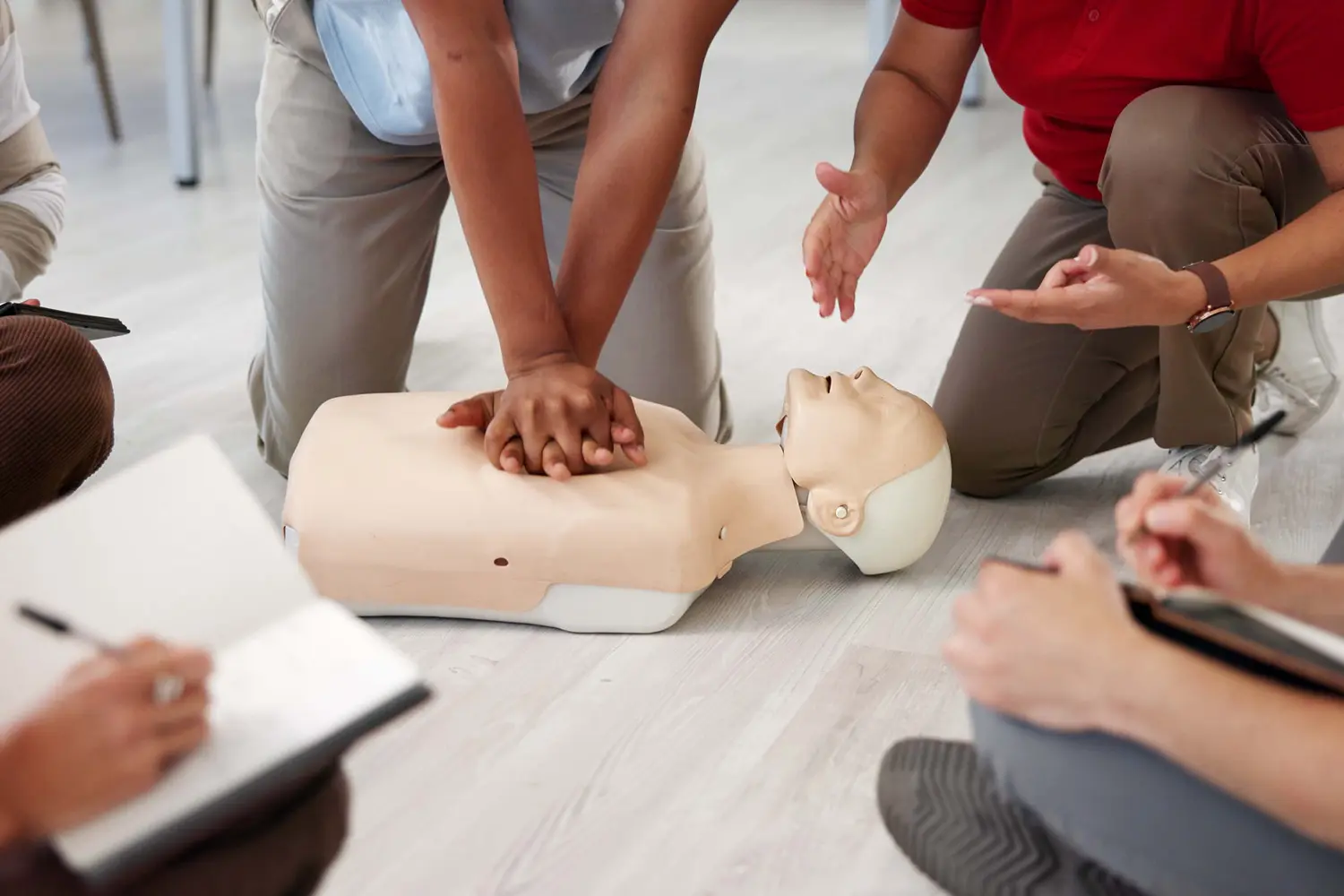 CPR training session with dummy