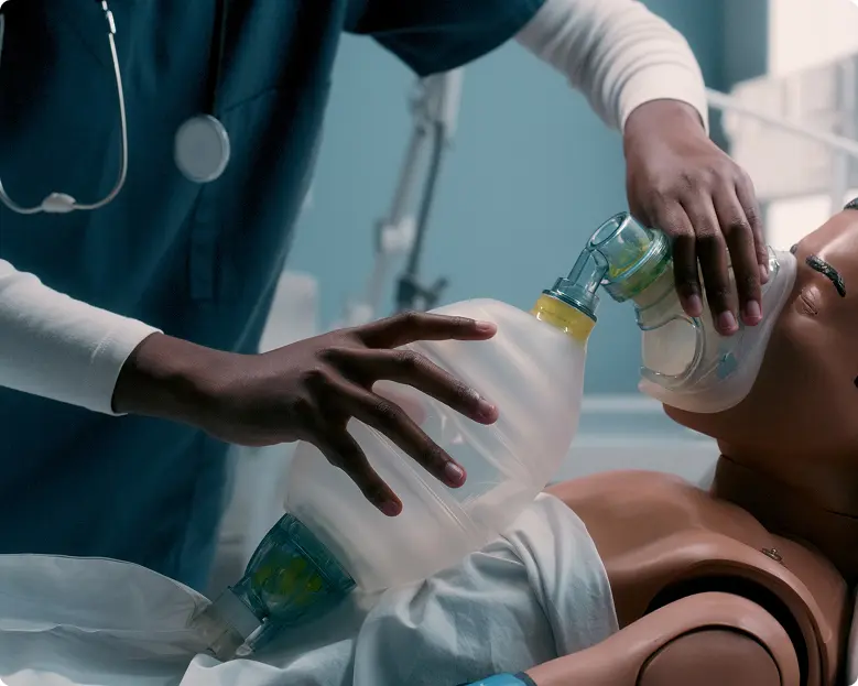 Healthcare worker using resuscitation mask