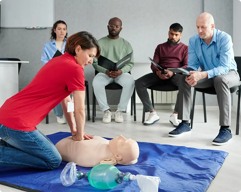 CPR training session with a dummy